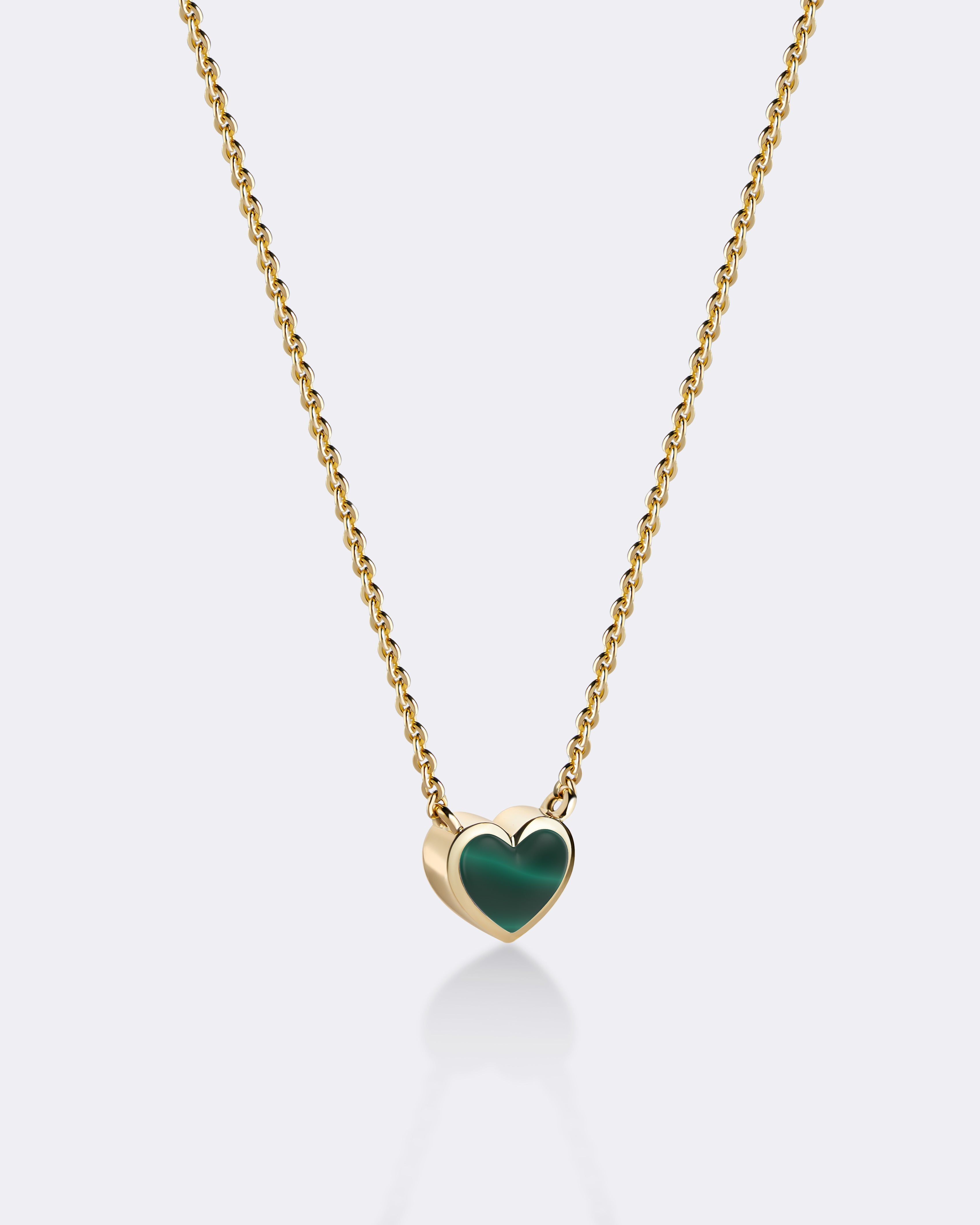 Yellow gold Malachite heart necklace