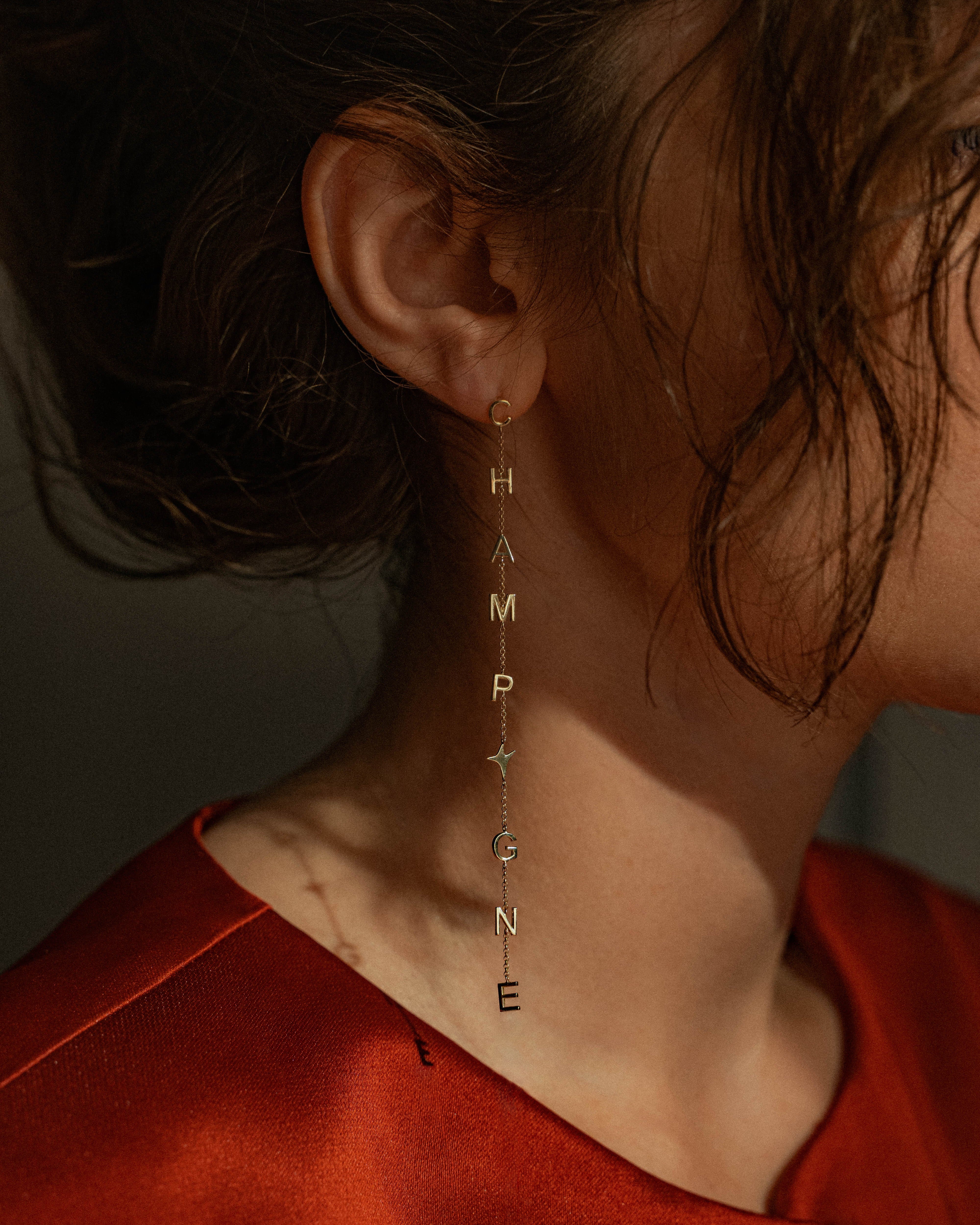 Boucle d'oreille mono CHAMPAGNE en or jaune