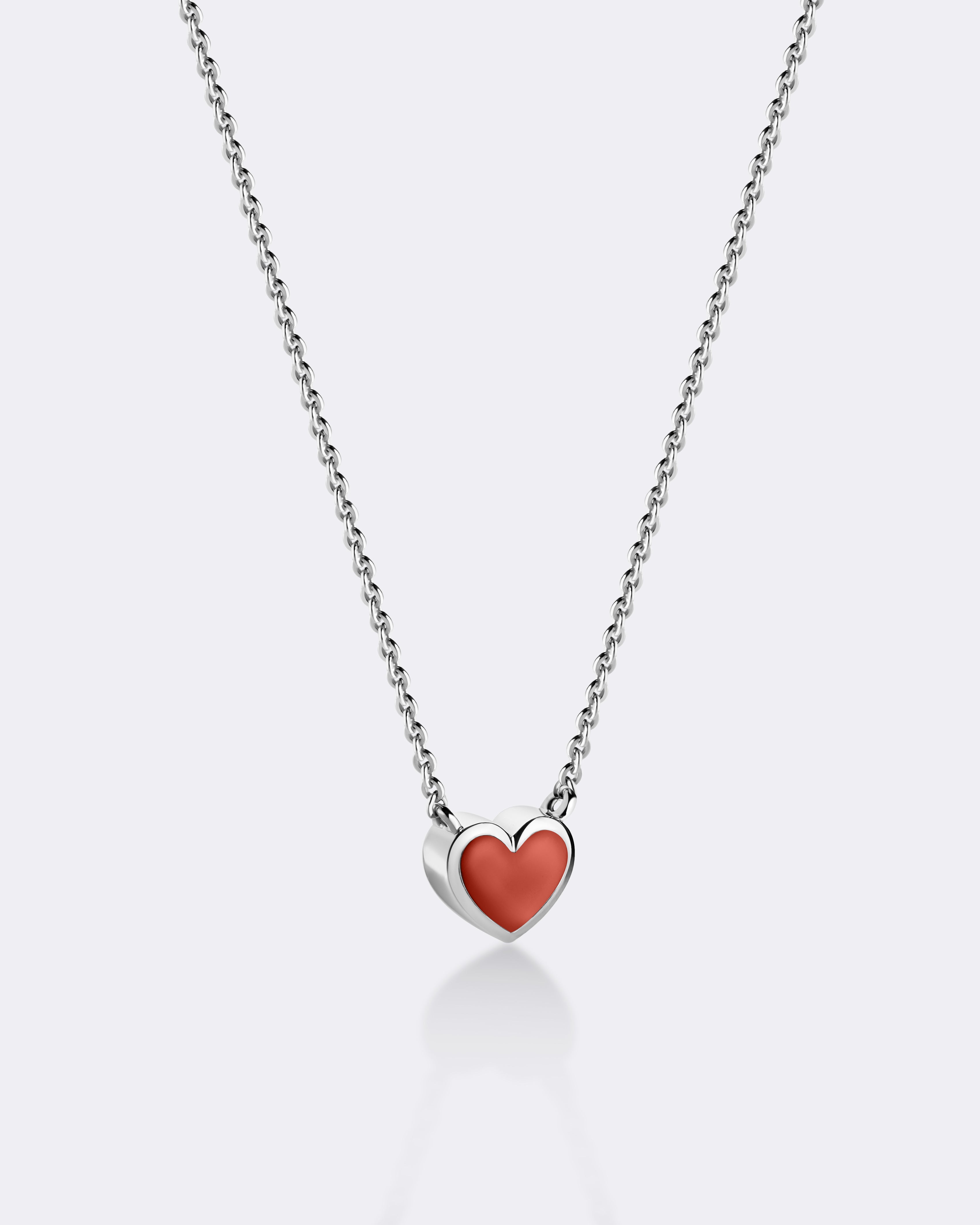 White gold Coral heart necklace