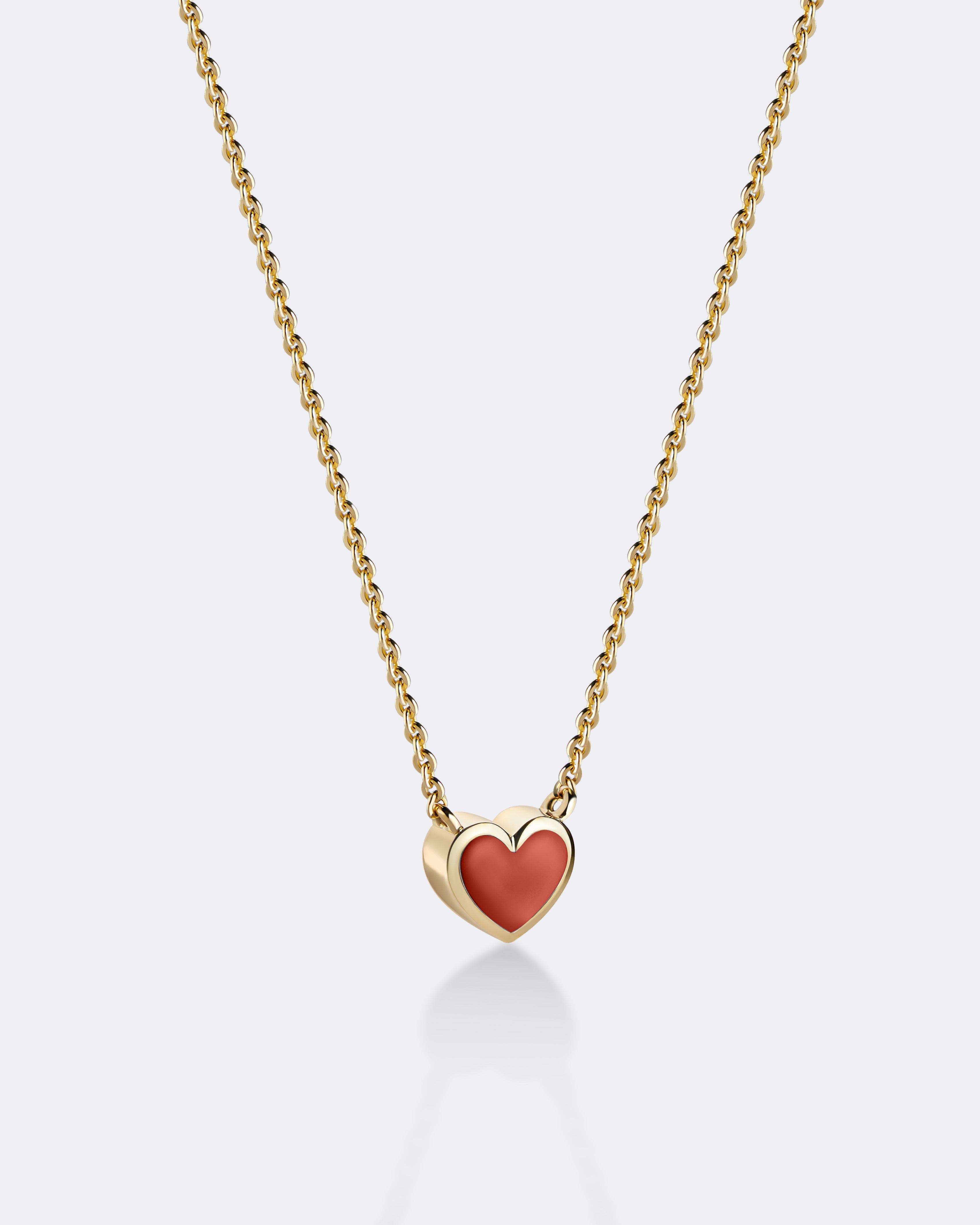 Yellow gold Coral heart necklace