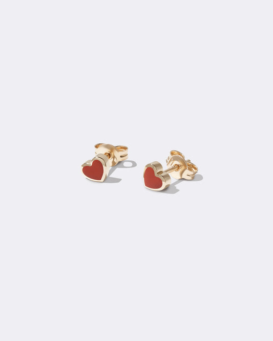 Yellow gold Coral heart earrings