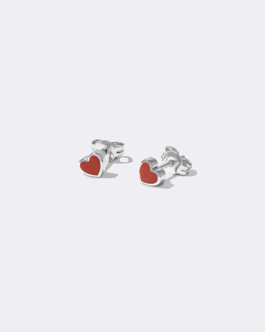 White gold Coral heart earrings