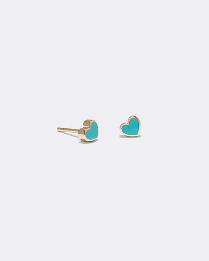 Yellow gold Turquoise heart earrings