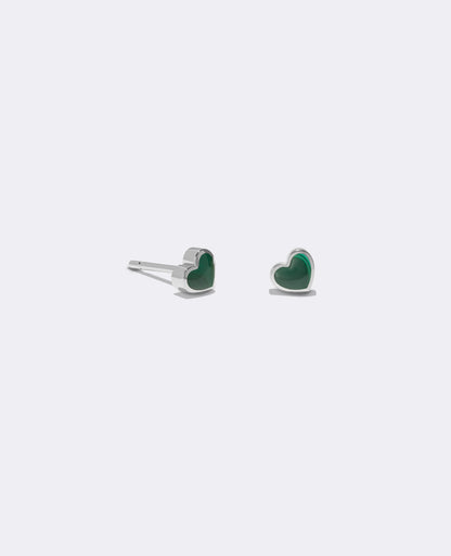 Boucles d'oreilles cœur malachite en or blanc