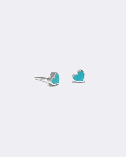 Boucles d'oreilles cœur turquoise en or blanc