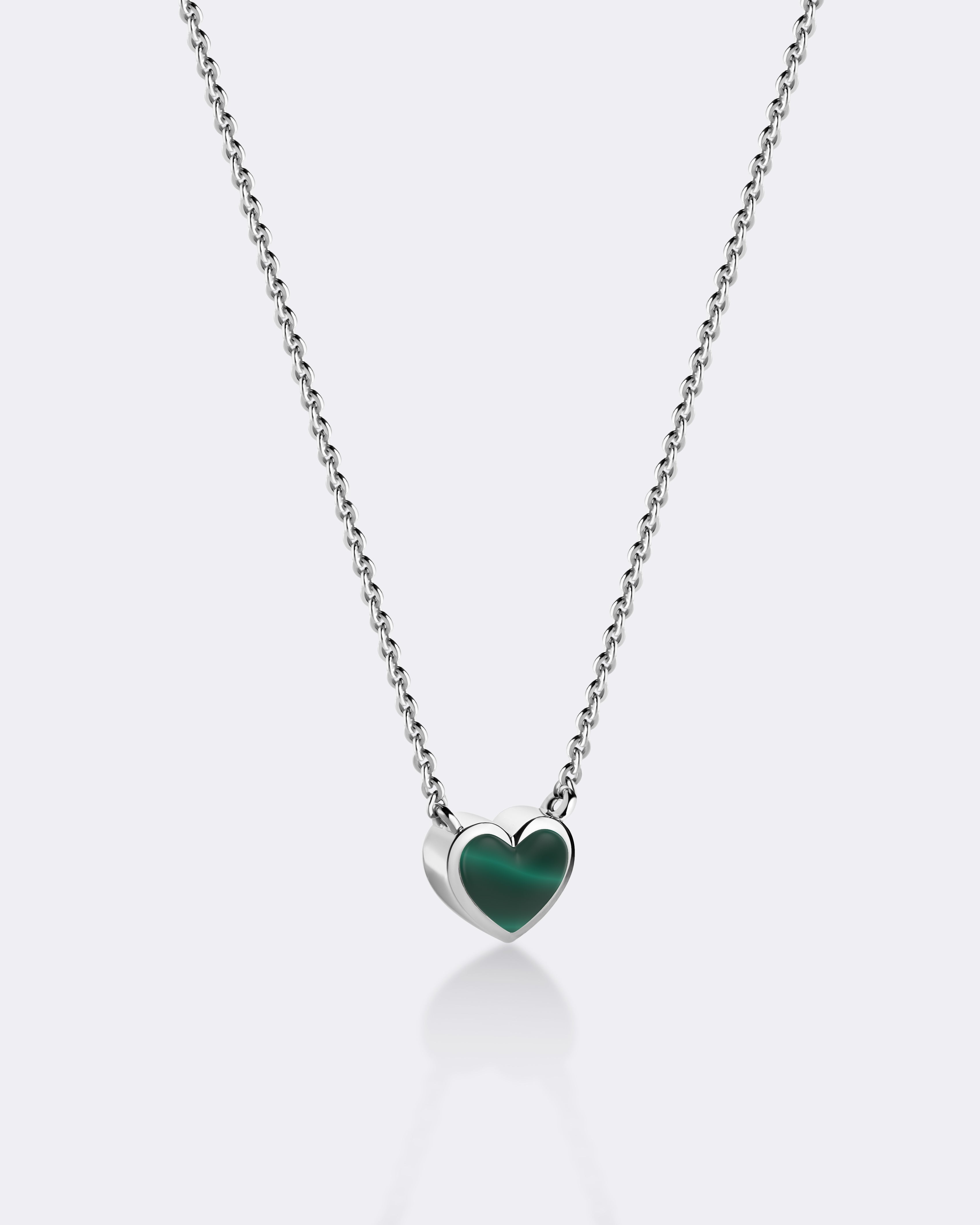 White gold Malachite heart necklace