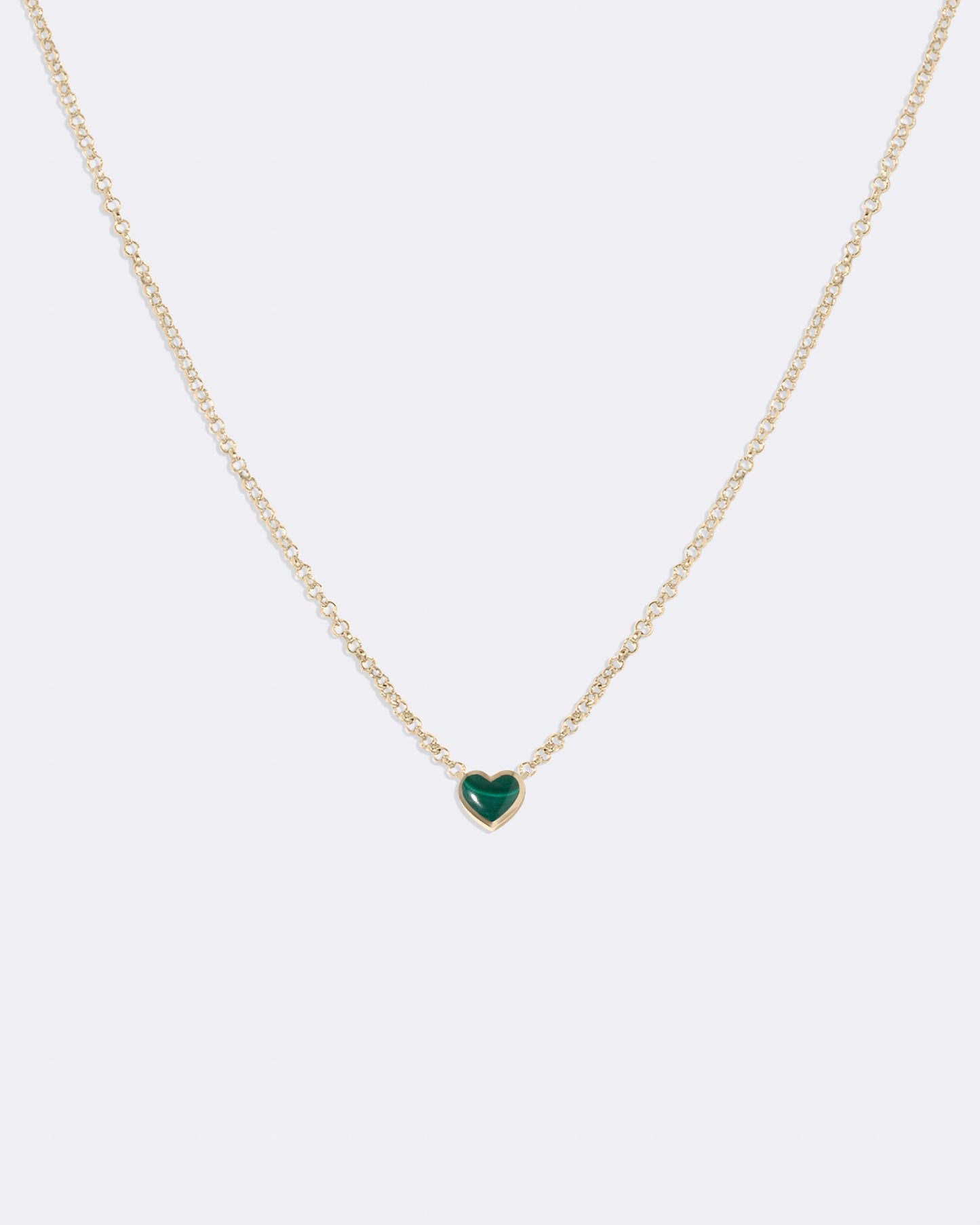 Yellow gold Malachite heart necklace