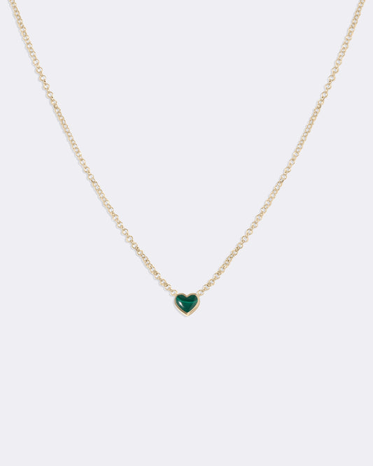 Yellow gold Malachite heart necklace