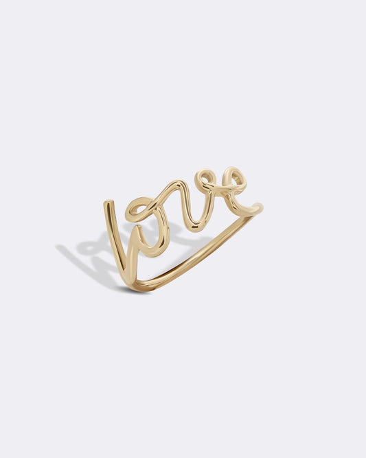 Love gold plated silver ring