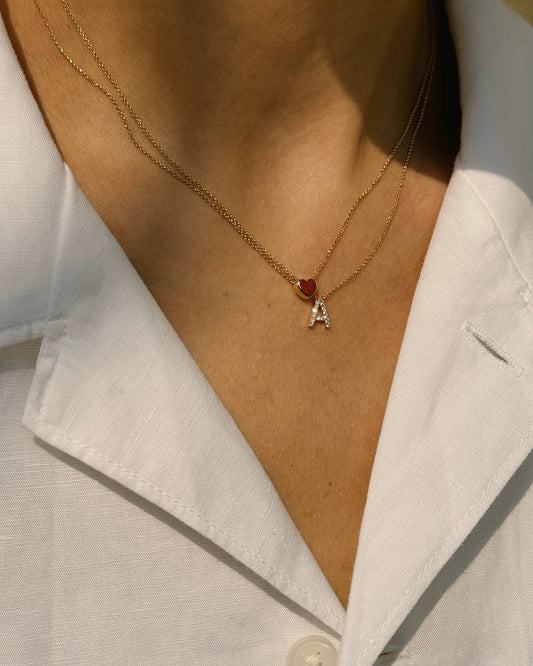 White gold Coral heart necklace