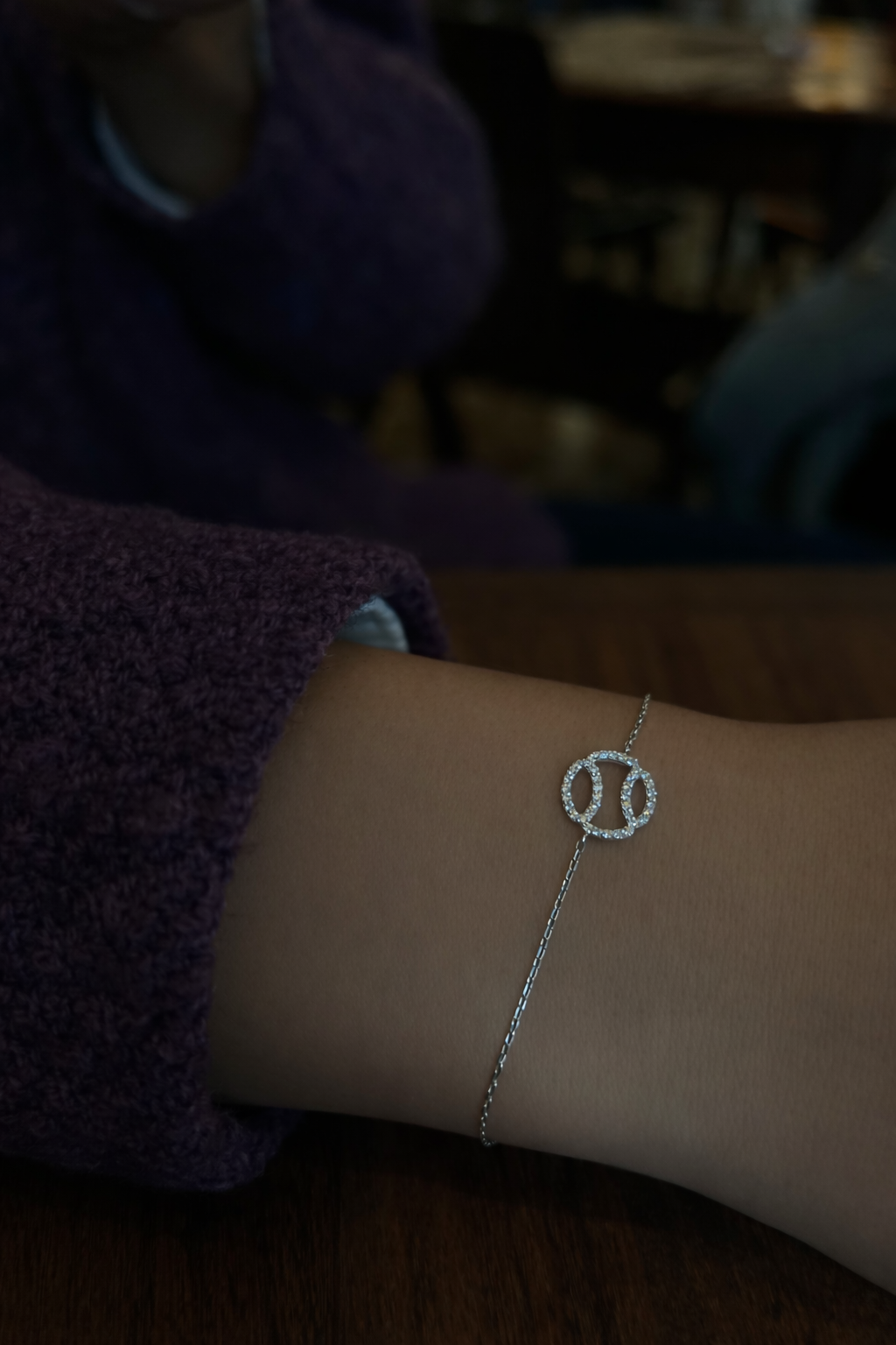 Silver Cord Ball Bracelet WITH DIAMONDS