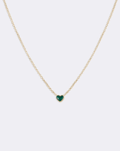 Yellow gold Malachite heart necklace