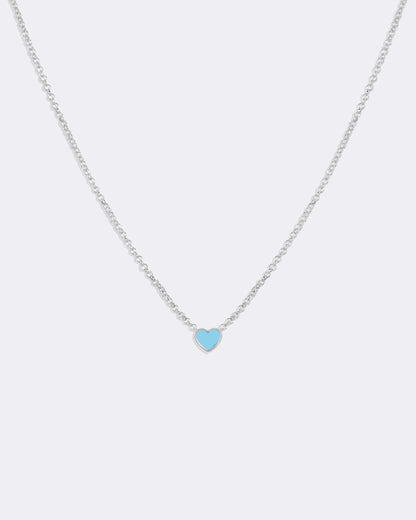 Collar de corazón de turquesa en oro blanco