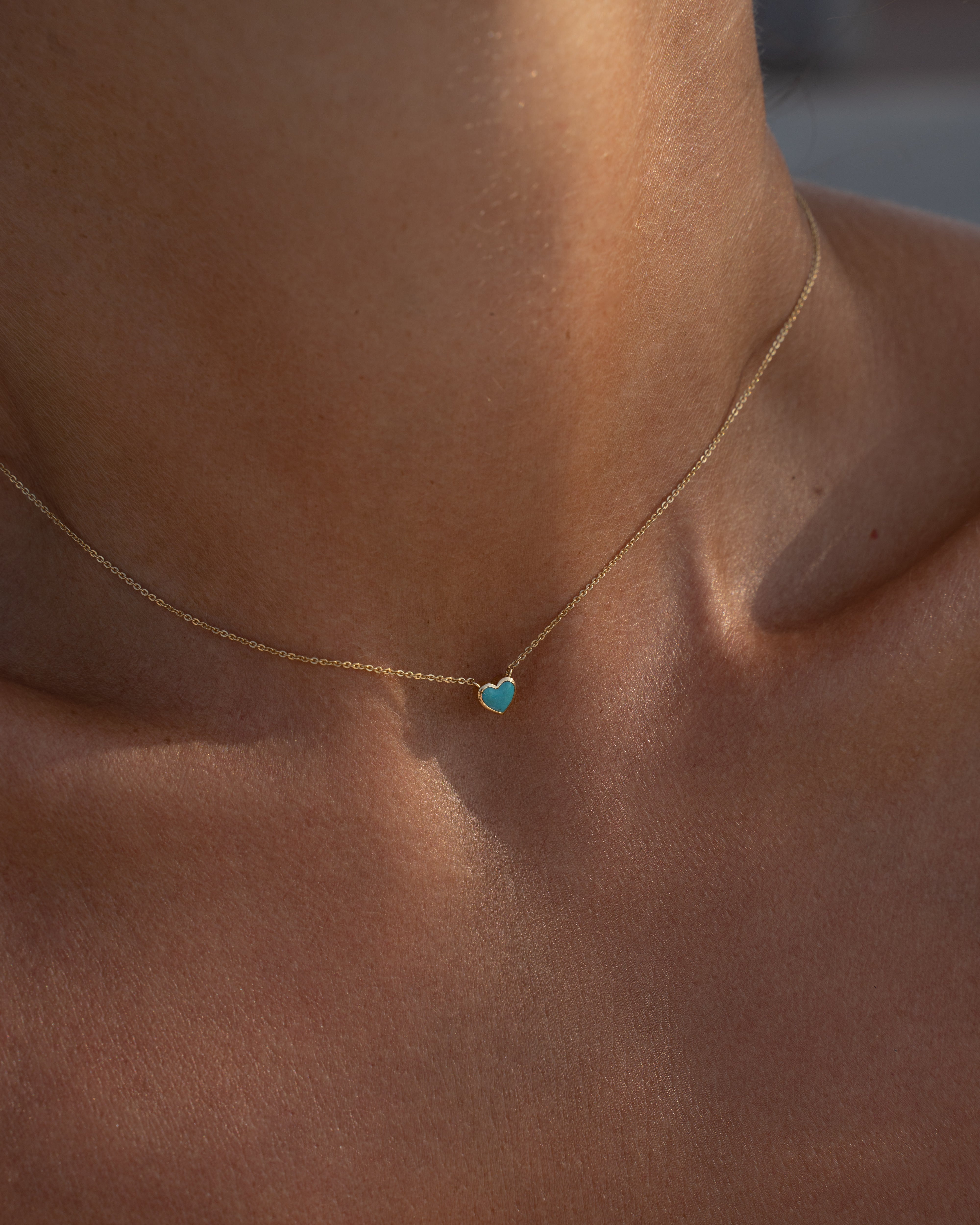 Yellow gold Turquoise heart necklace