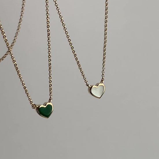 Yellow gold Malachite heart necklace