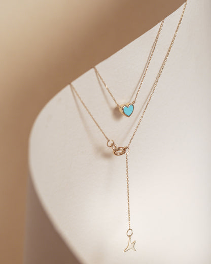 Yellow gold Turquoise heart necklace