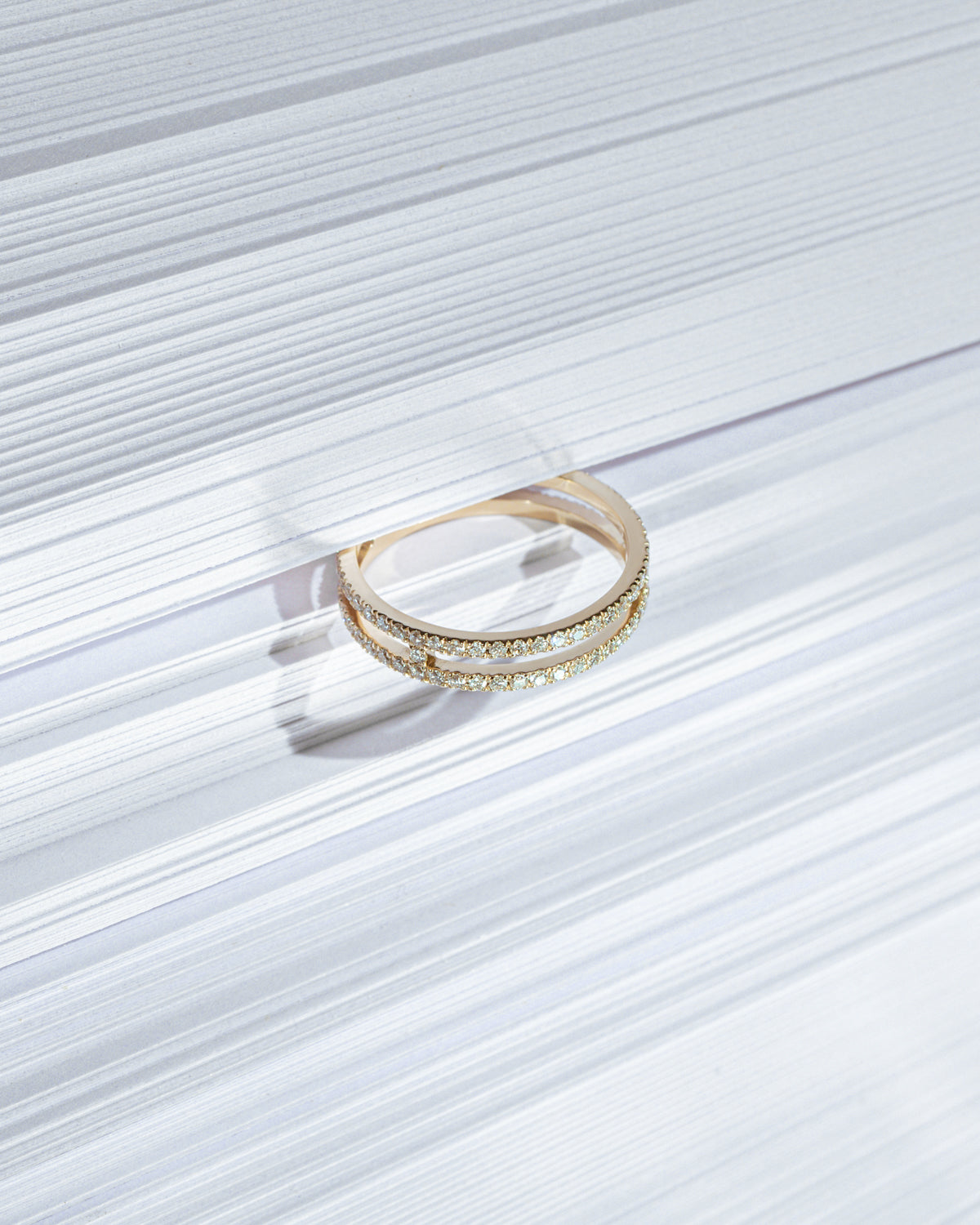 Yellow gold diamond double line ring