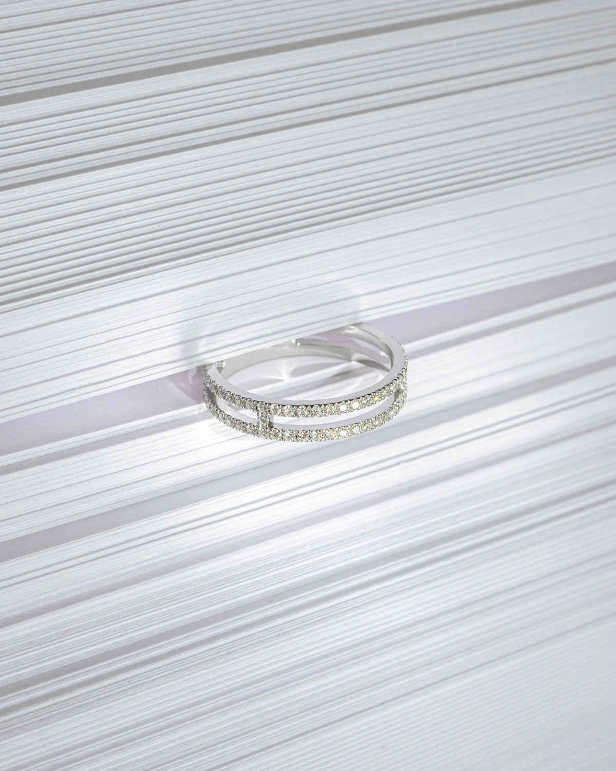 White gold diamond double line ring