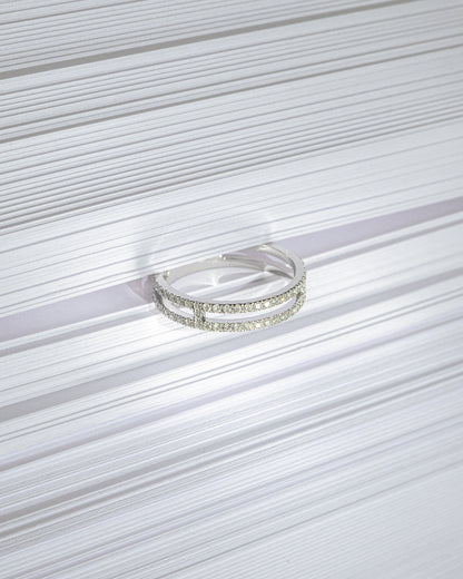 White gold diamond double line ring