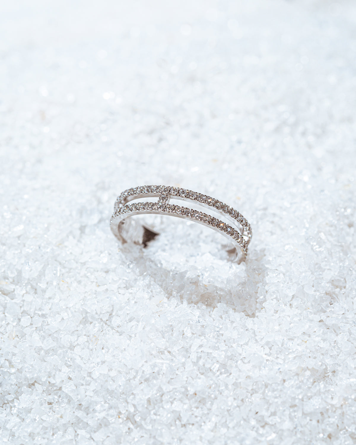 White gold diamond double line ring