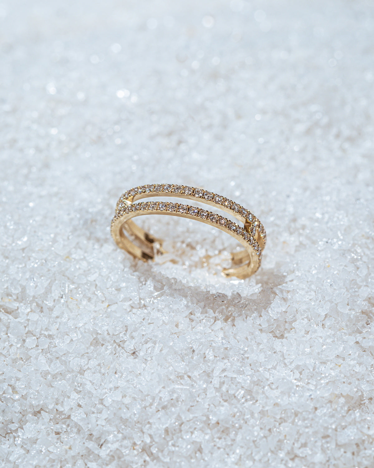 Yellow gold diamond double line ring