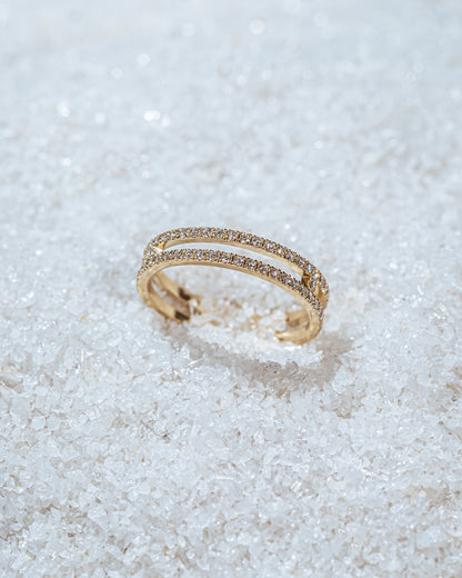 Yellow gold diamond double line ring