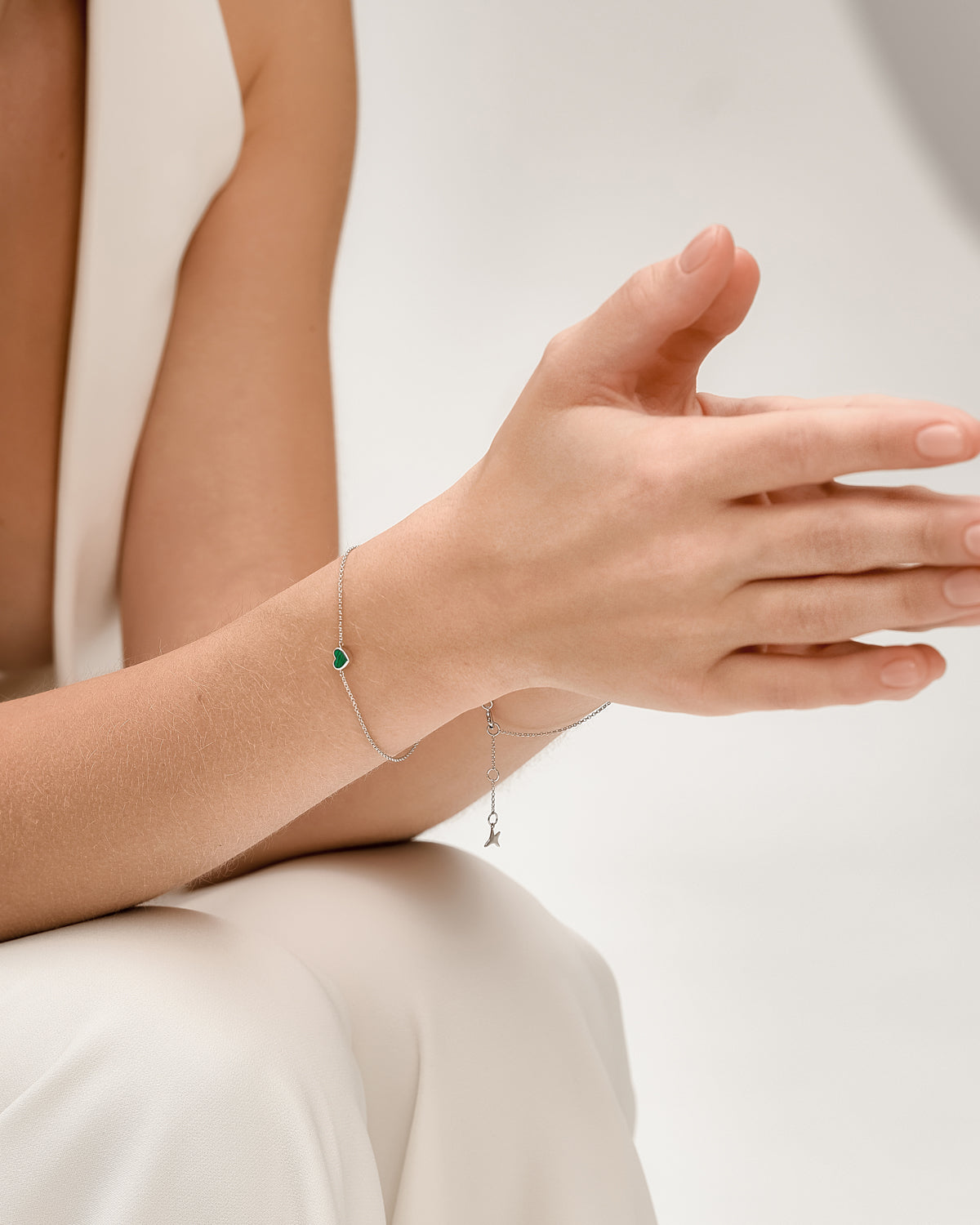 White Gold Malachite Heart Bracelet